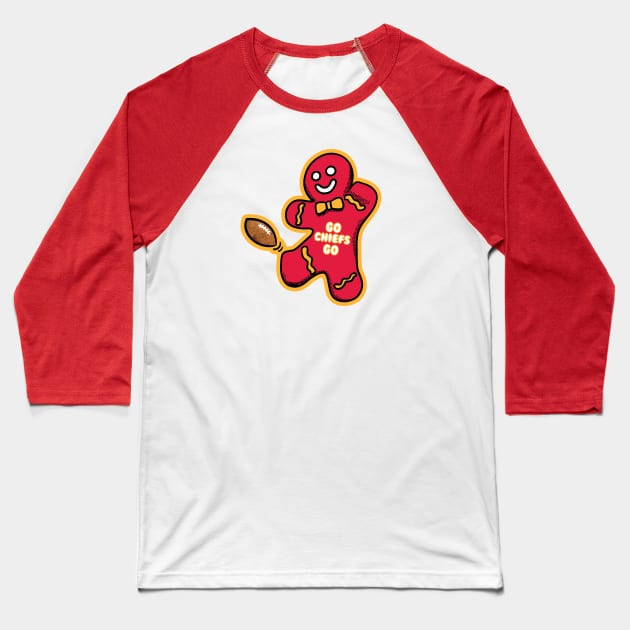 Kansas City Chiefs Gingerbread Man Baseball T-Shirt by Rad Love